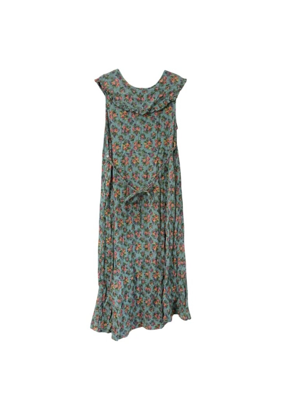 April Cornell Floral Crinkle Rayon Waist Tie Sleeveless Midi Dress Womens Medium - Picture 6 of 7